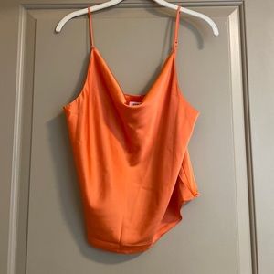 Orange silk scoop neck top